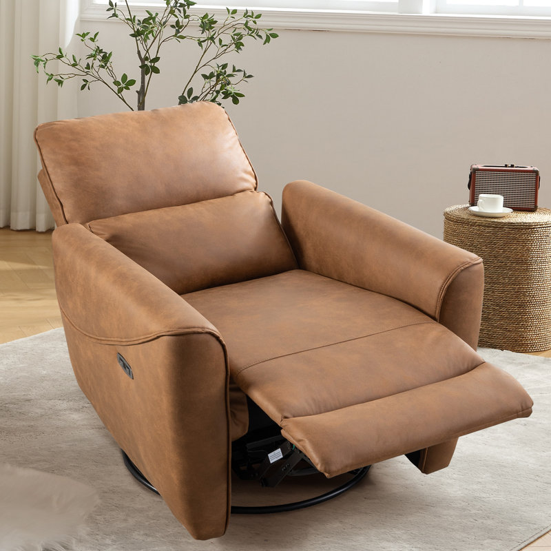 Latitude Run 34.6 Wide Modern and Soft Breathable Fabric Swivel and Rocker Power Recliner Chair with USB Port Reviews Wayfair